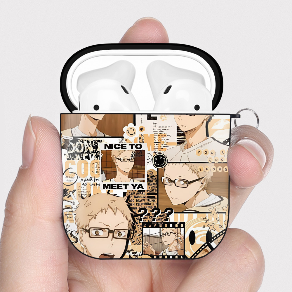 （画像用） ハイキュー!! Haikyu!! AirPods 第2世代保護ケース ハードシェル ブラック 耐衝撃・防指紋・カラビナ付き
