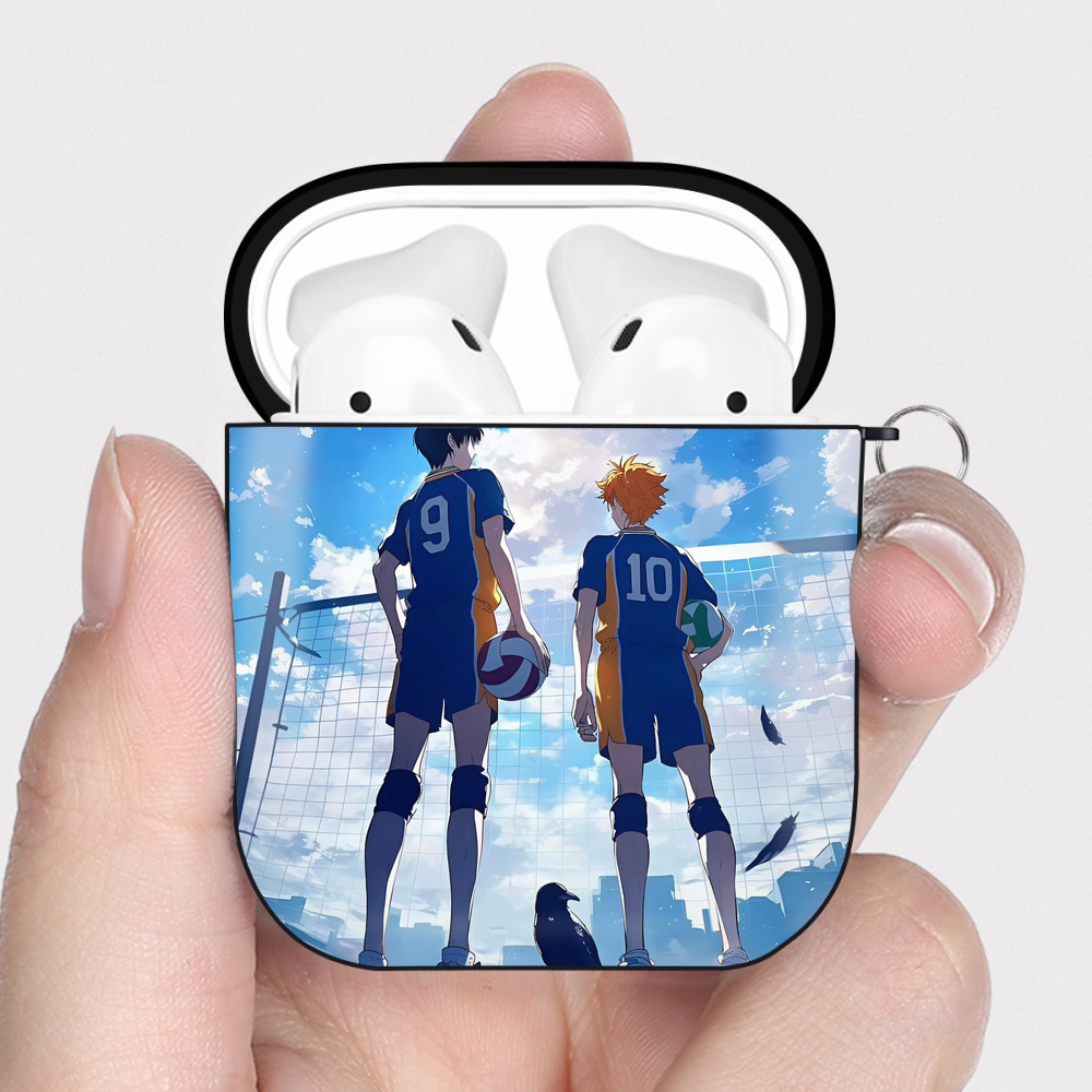 （画像用） ハイキュー!! Haikyu!! AirPods 第2世代保護ケース ハードシェル ブラック 耐衝撃・防指紋・カラビナ付き
