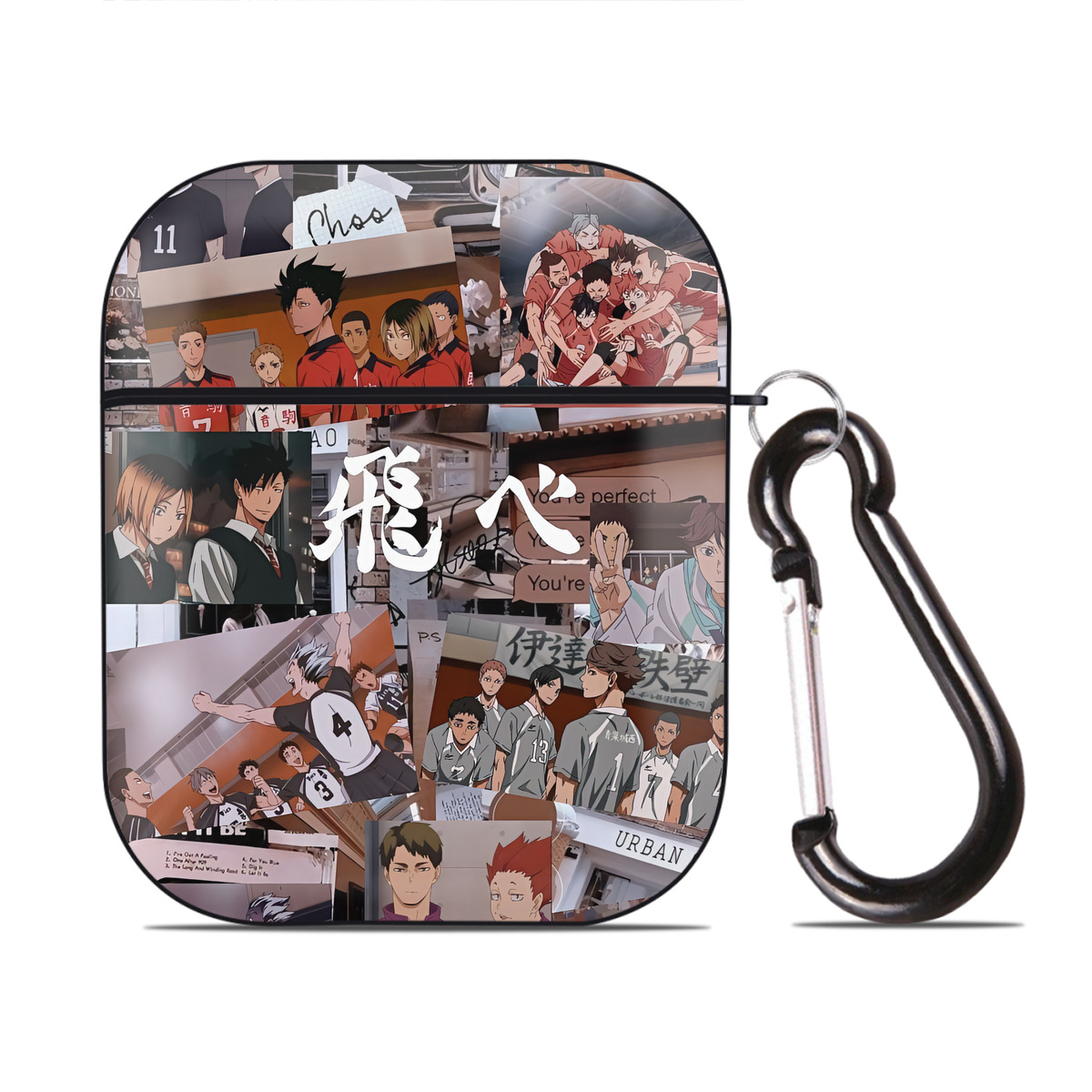 （画像用） ハイキュー!! Haikyu!! AirPods 第2世代保護ケース ハードシェル ブラック 耐衝撃・防指紋・カラビナ付き