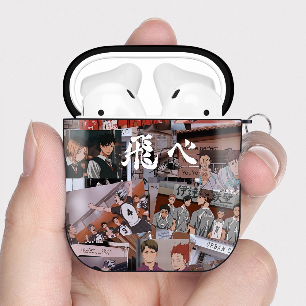 （画像用） ハイキュー!! Haikyu!! AirPods 第2世代保護ケース ハードシェル ブラック 耐衝撃・防指紋・カラビナ付き