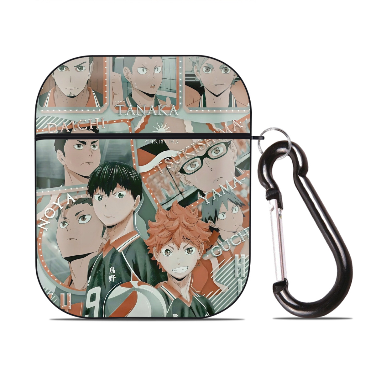 （画像用） ハイキュー!! Haikyu!! AirPods 第2世代保護ケース ハードシェル ブラック 耐衝撃・防指紋・カラビナ付き