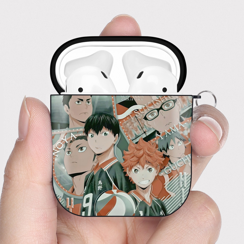 （画像用） ハイキュー!! Haikyu!! AirPods 第2世代保護ケース ハードシェル ブラック 耐衝撃・防指紋・カラビナ付き