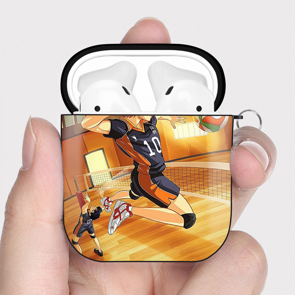 （画像用） ハイキュー!! Haikyu!! AirPods 第2世代保護ケース ハードシェル ブラック 耐衝撃・防指紋・カラビナ付き