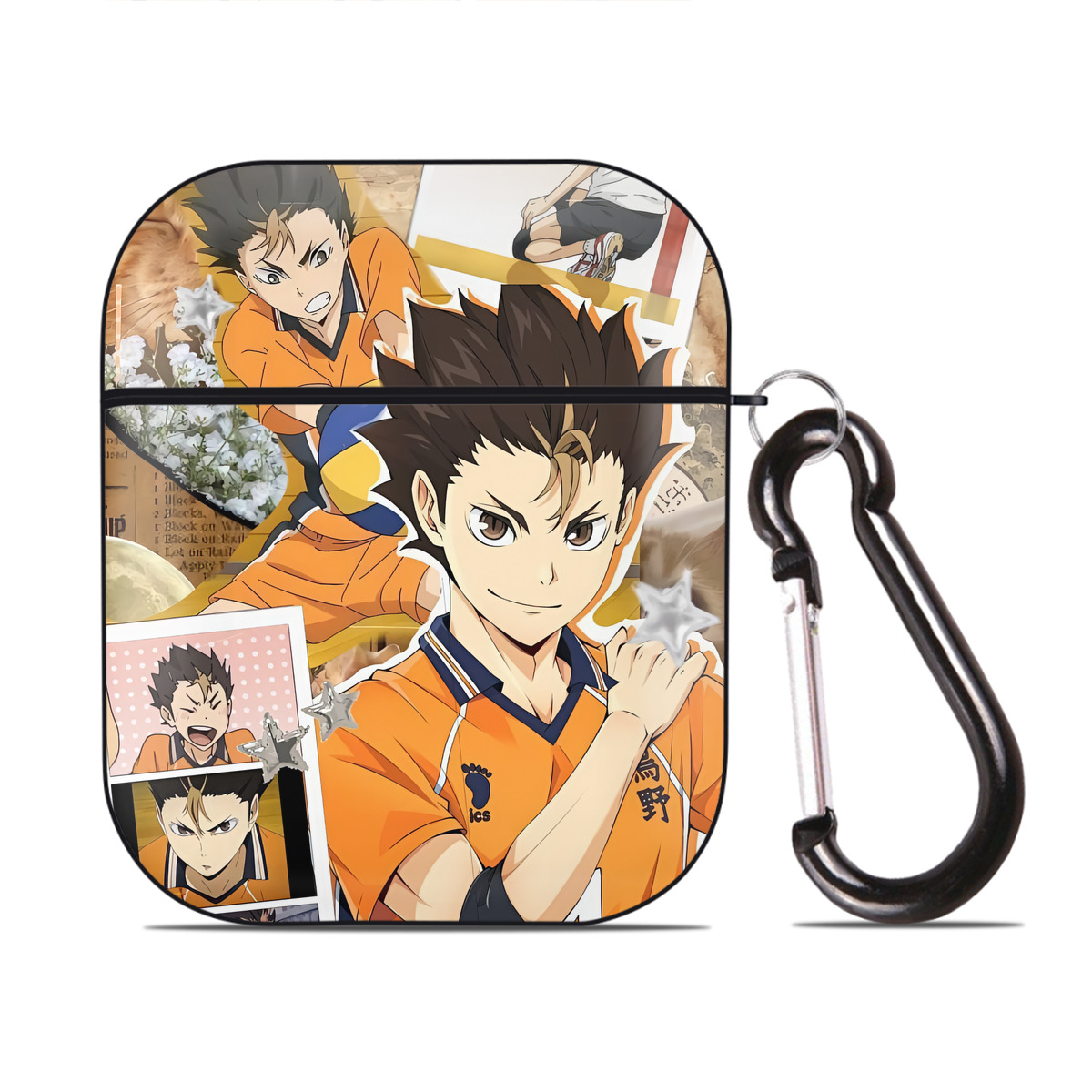 （画像用） ハイキュー!! Haikyu!! AirPods 第2世代保護ケース ハードシェル ブラック 耐衝撃・防指紋・カラビナ付き