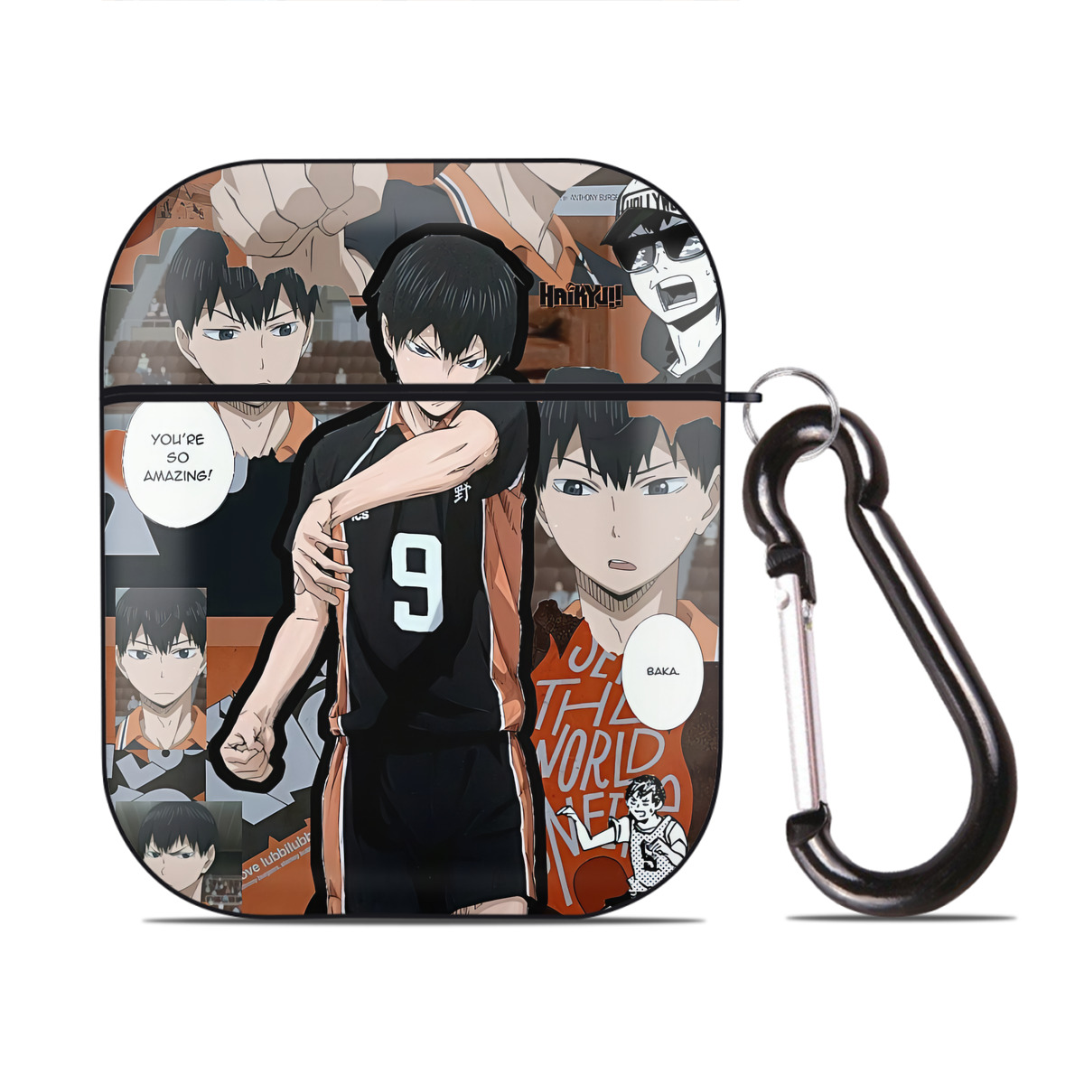 （画像用） ハイキュー!! Haikyu!! AirPods 第2世代保護ケース ハードシェル ブラック 耐衝撃・防指紋・カラビナ付き