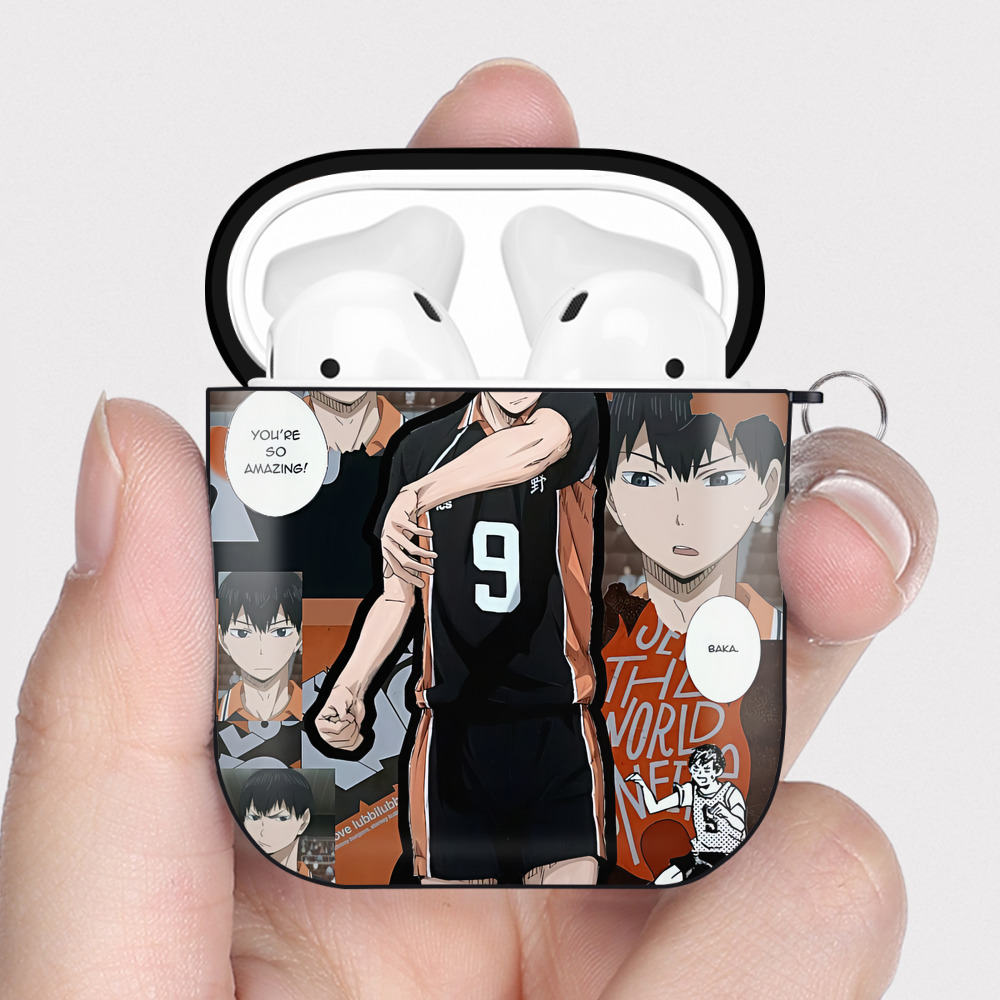 （画像用） ハイキュー!! Haikyu!! AirPods 第2世代保護ケース ハードシェル ブラック 耐衝撃・防指紋・カラビナ付き