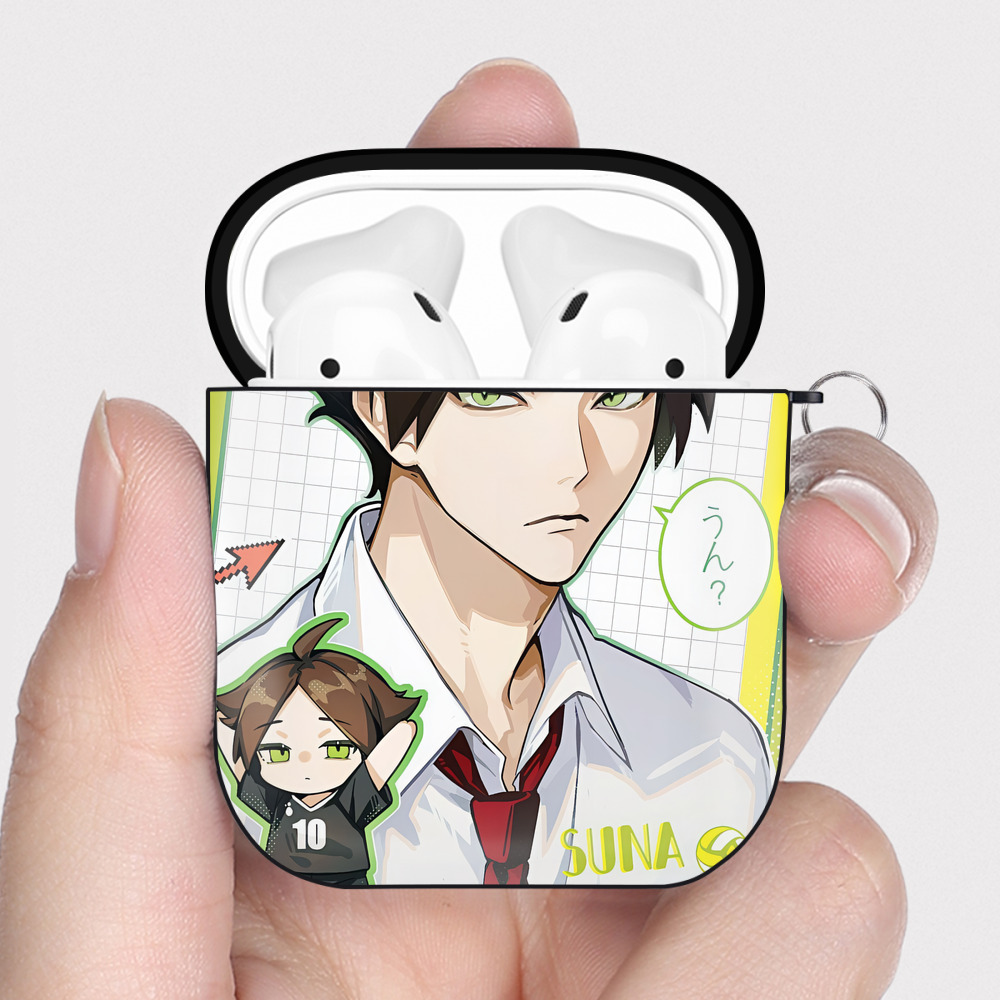 （画像用） ハイキュー!! Haikyu!! AirPods 第2世代保護ケース ハードシェル ブラック 耐衝撃・防指紋・カラビナ付き