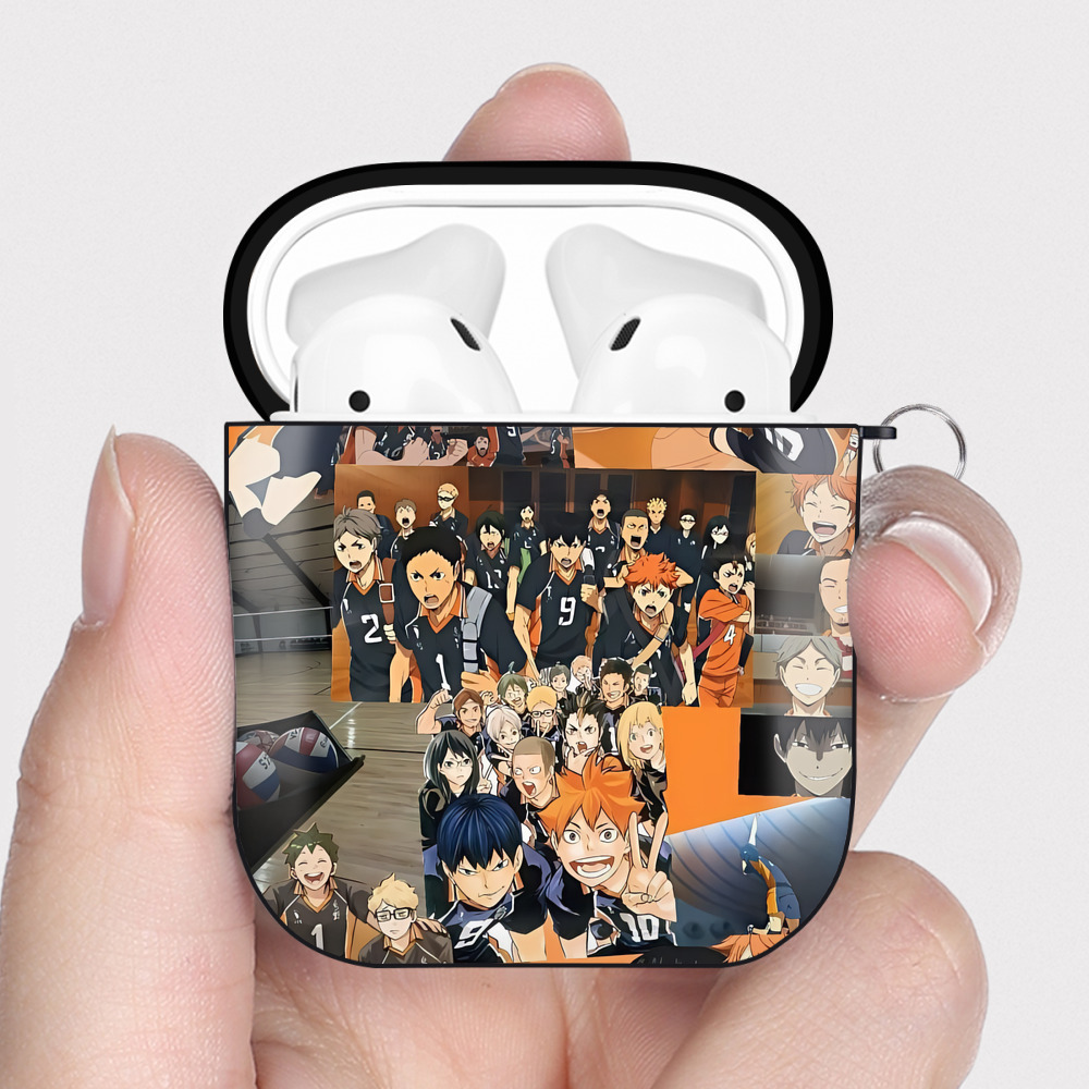 （画像用） ハイキュー!! Haikyu!! AirPods 第2世代保護ケース ハードシェル ブラック 耐衝撃・防指紋・カラビナ付き