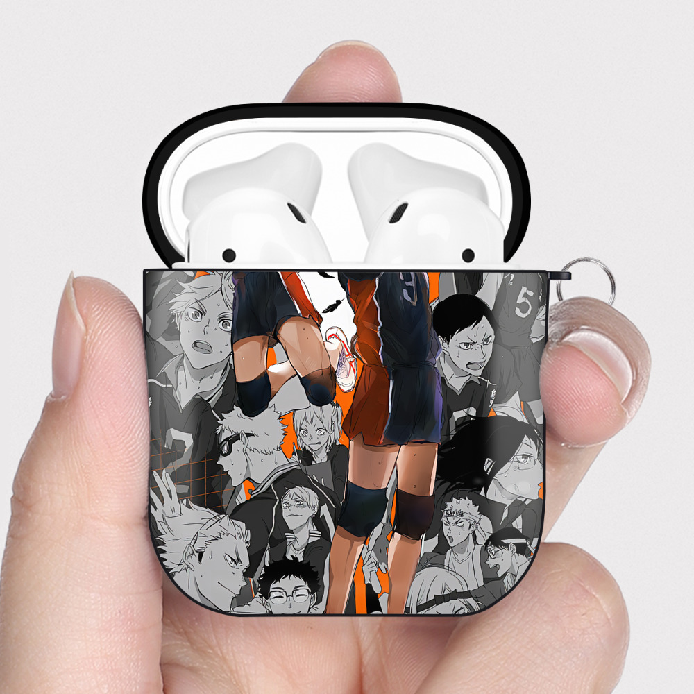 （画像用） ハイキュー!! Haikyu!! AirPods 第2世代保護ケース ハードシェル ブラック 耐衝撃・防指紋・カラビナ付き