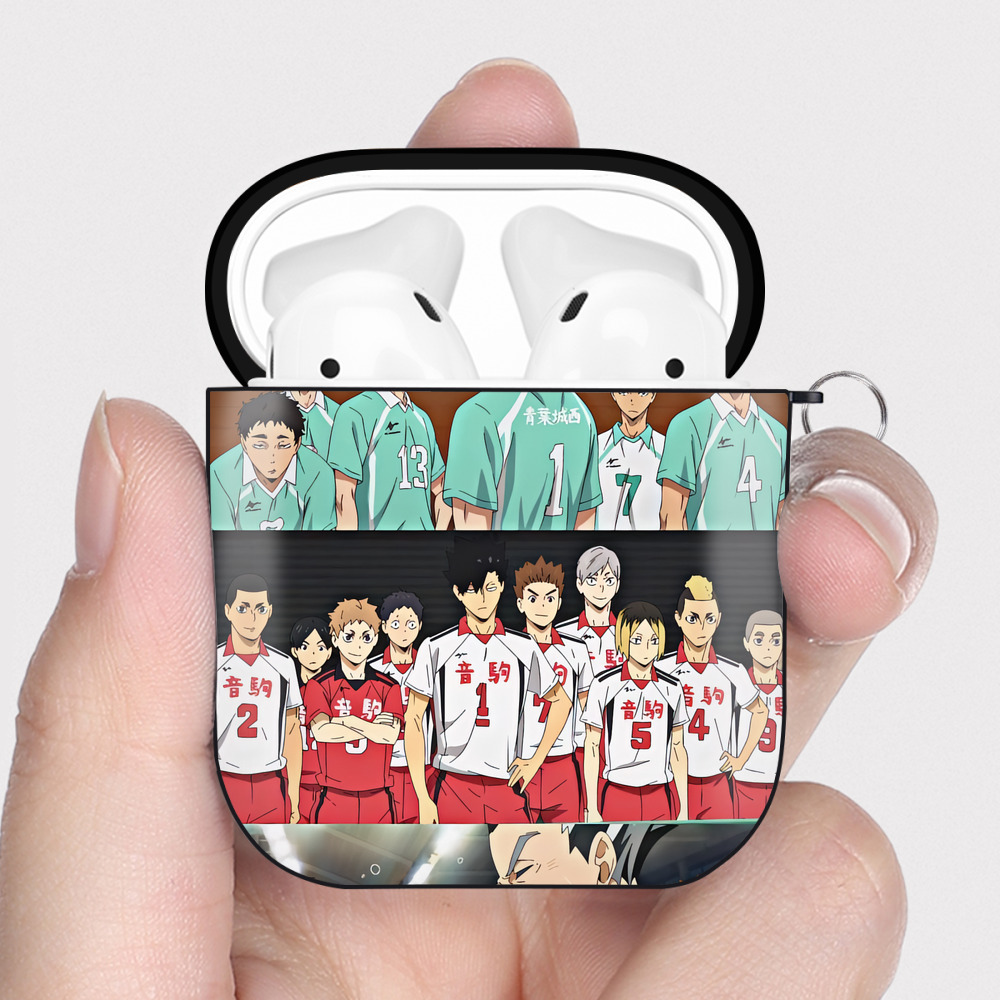 （画像用） ハイキュー!! Haikyu!! AirPods 第2世代保護ケース ハードシェル ブラック 耐衝撃・防指紋・カラビナ付き