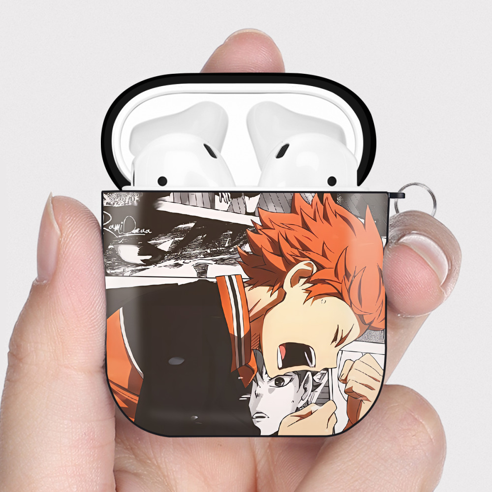 （画像用） ハイキュー!! Haikyu!! AirPods 第2世代保護ケース ハードシェル ブラック 耐衝撃・防指紋・カラビナ付き