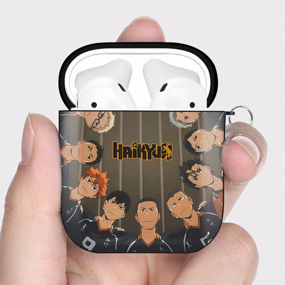 （画像用） ハイキュー!! Haikyu!! AirPods 第2世代保護ケース ハードシェル ブラック 耐衝撃・防指紋・カラビナ付き