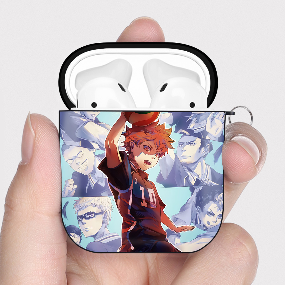 （画像用） ハイキュー!! Haikyu!! AirPods 第2世代保護ケース ハードシェル ブラック 耐衝撃・防指紋・カラビナ付き