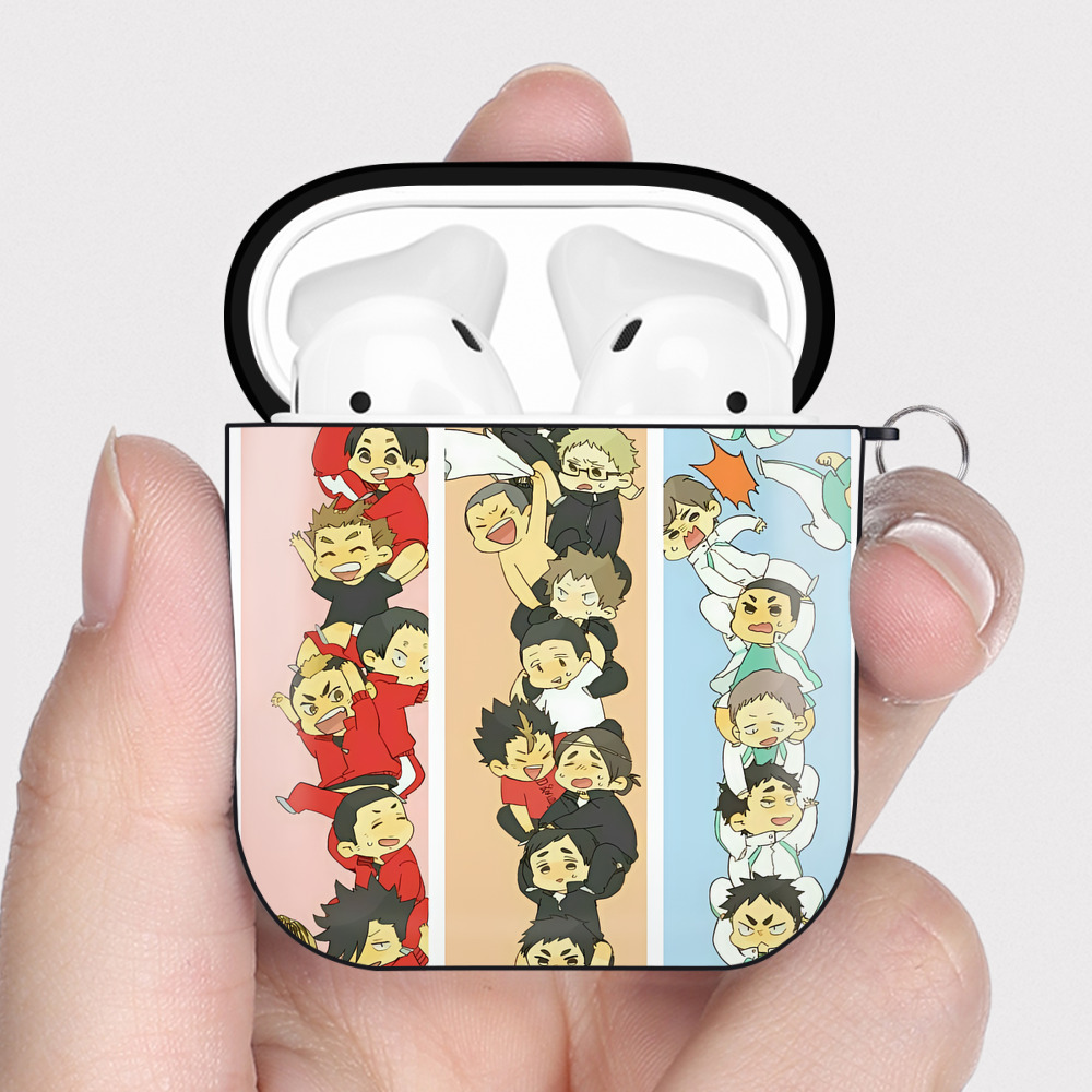 （画像用） ハイキュー!! Haikyu!! AirPods 第2世代保護ケース ハードシェル ブラック 耐衝撃・防指紋・カラビナ付き