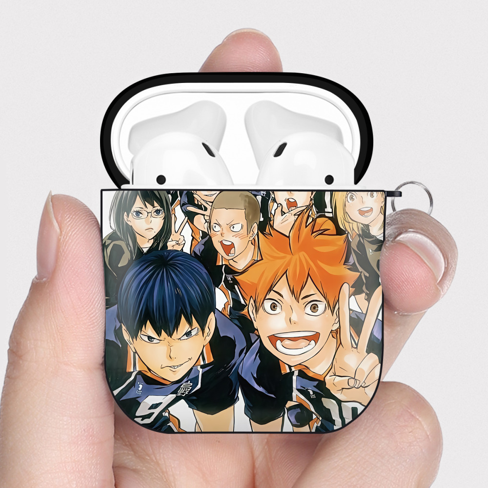 （画像用） ハイキュー!! Haikyu!! AirPods 第2世代保護ケース ハードシェル ブラック 耐衝撃・防指紋・カラビナ付き