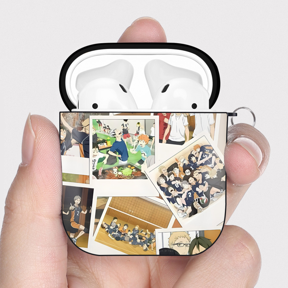 （画像用） ハイキュー!! Haikyu!! AirPods 第2世代保護ケース ハードシェル ブラック 耐衝撃・防指紋・カラビナ付き