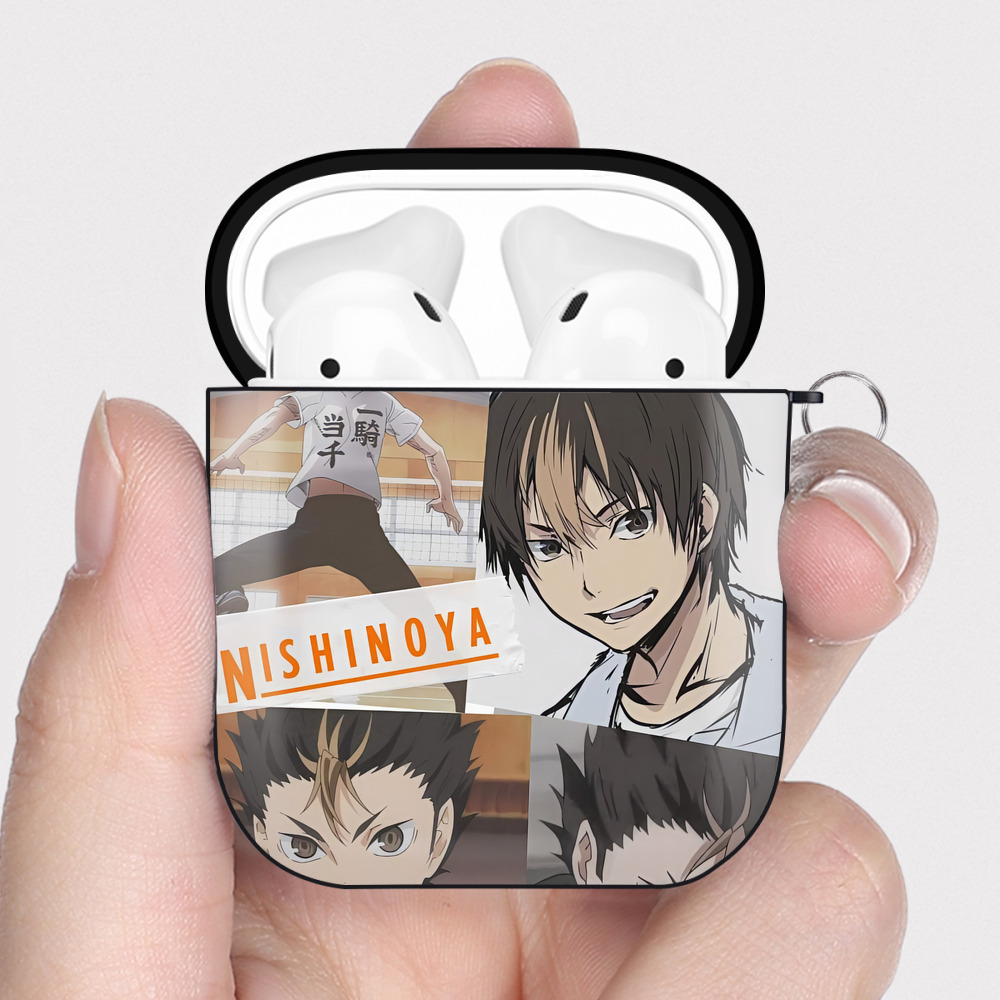（画像用） ハイキュー!! Haikyu!! AirPods 第2世代保護ケース ハードシェル ブラック 耐衝撃・防指紋・カラビナ付き