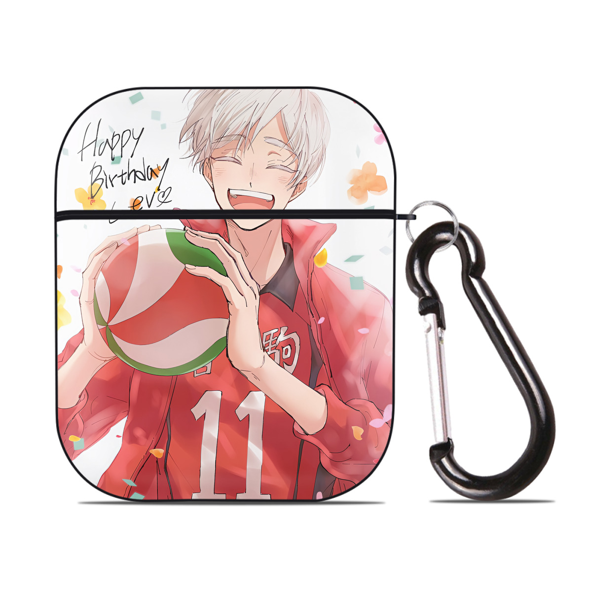 （画像用） ハイキュー!! Haikyu!! AirPods 第2世代保護ケース ハードシェル ブラック 耐衝撃・防指紋・カラビナ付き
