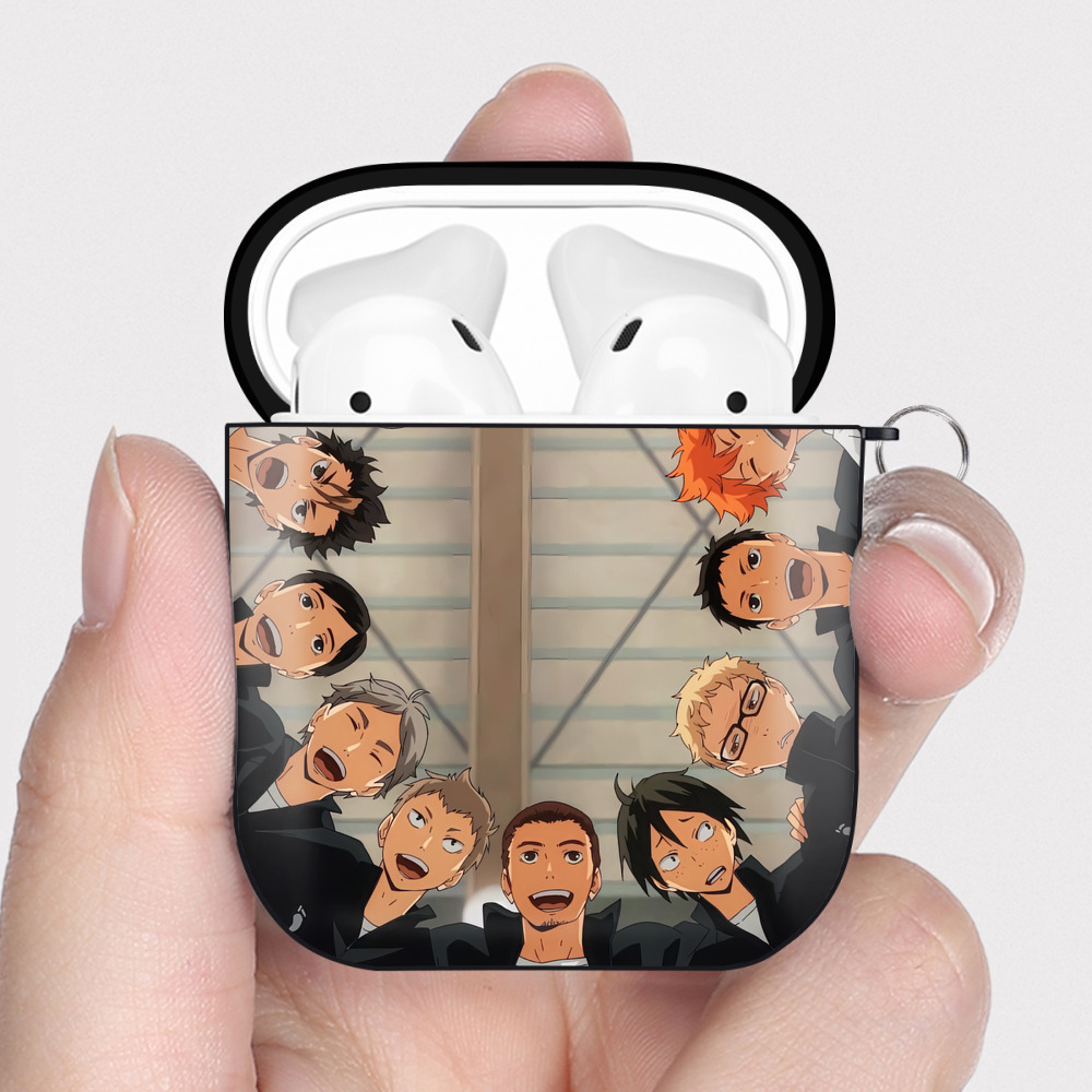 （画像用） ハイキュー!! Haikyu!! AirPods 第2世代保護ケース ハードシェル ブラック 耐衝撃・防指紋・カラビナ付き