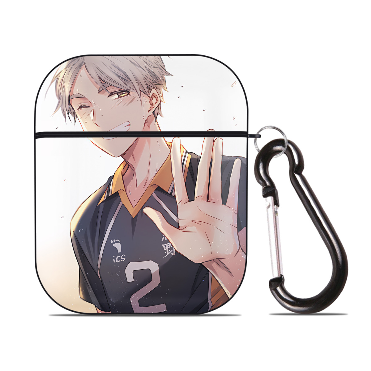 （画像用） ハイキュー!! Haikyu!! AirPods 第2世代保護ケース ハードシェル ブラック 耐衝撃・防指紋・カラビナ付き