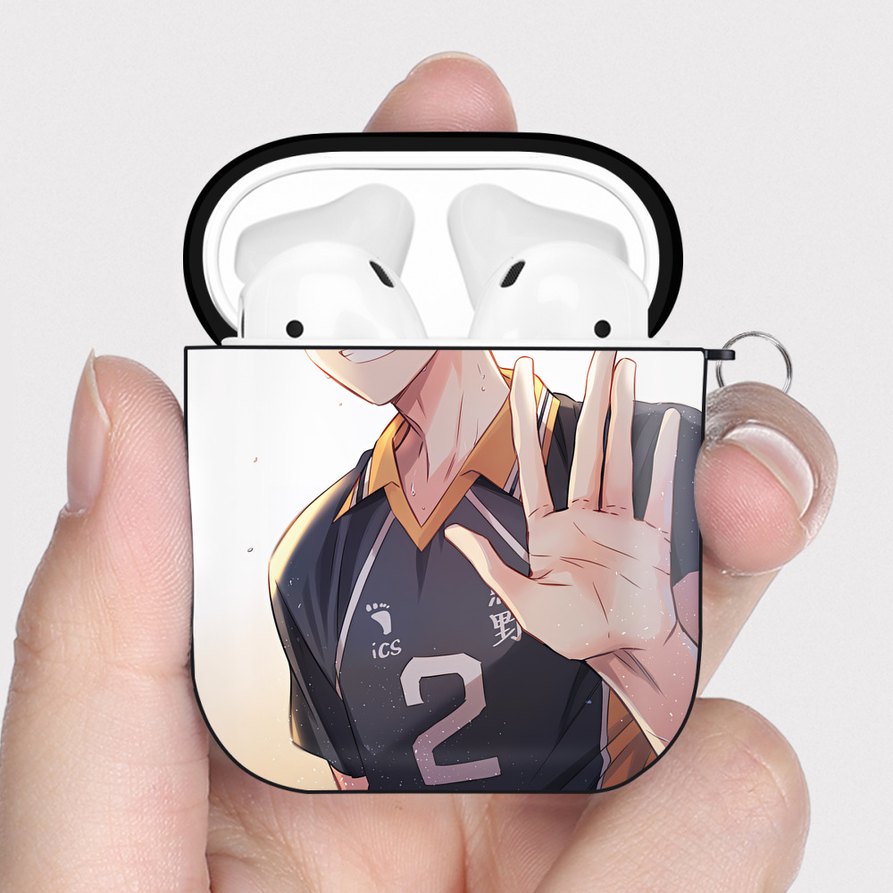 （画像用） ハイキュー!! Haikyu!! AirPods 第2世代保護ケース ハードシェル ブラック 耐衝撃・防指紋・カラビナ付き