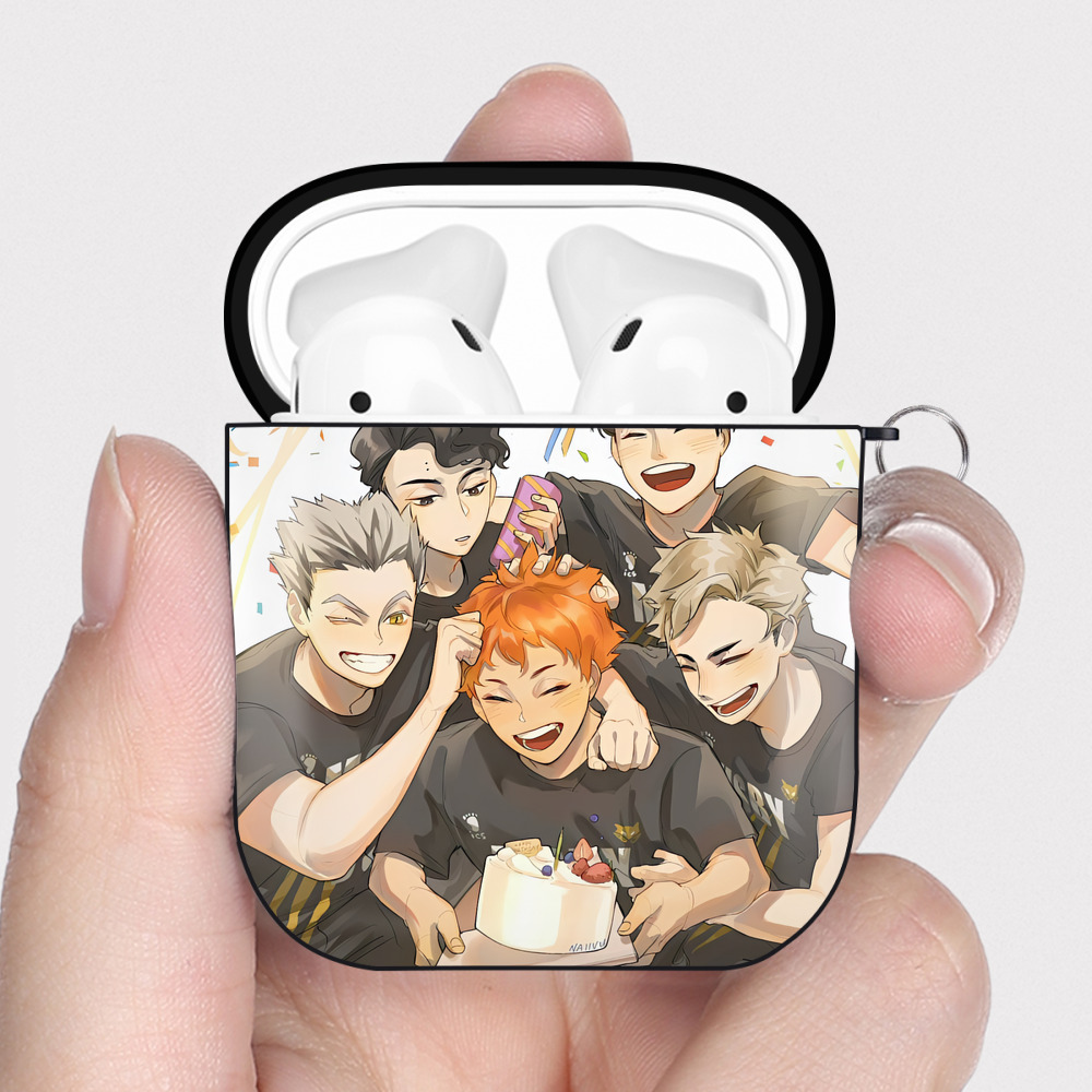 （画像用） ハイキュー!! Haikyu!! AirPods 第2世代保護ケース ハードシェル ブラック 耐衝撃・防指紋・カラビナ付き