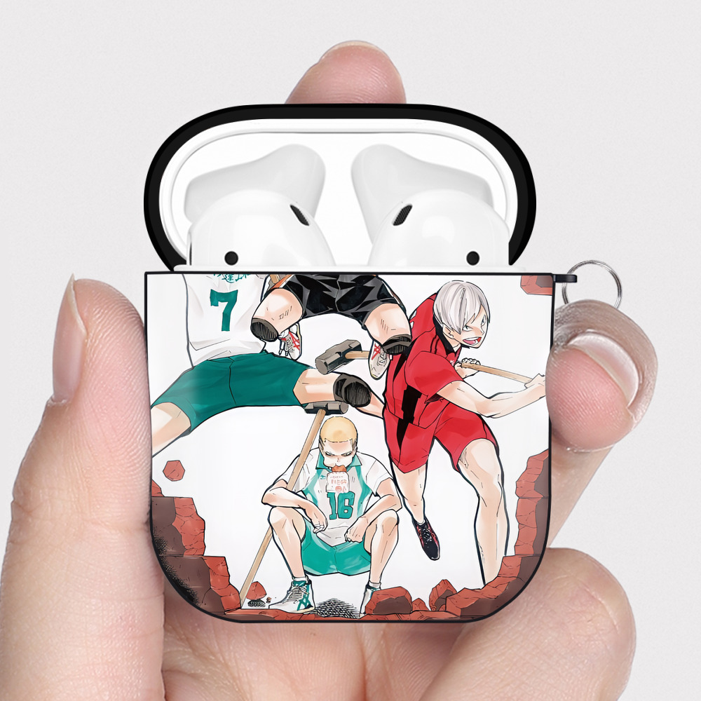 （画像用） ハイキュー!! Haikyu!! AirPods 第2世代保護ケース ハードシェル ブラック 耐衝撃・防指紋・カラビナ付き