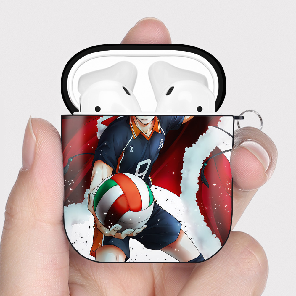 （画像用） ハイキュー!! Haikyu!! AirPods 第2世代保護ケース ハードシェル ブラック 耐衝撃・防指紋・カラビナ付き