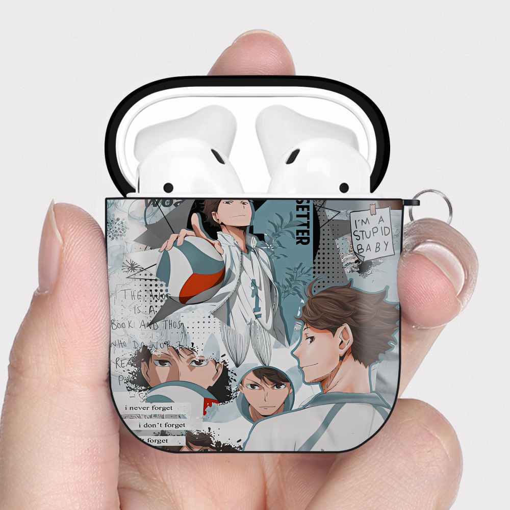 （画像用） ハイキュー!! Haikyu!! AirPods 第2世代保護ケース ハードシェル ブラック 耐衝撃・防指紋・カラビナ付き