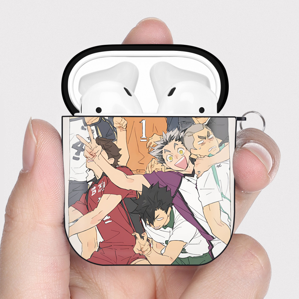 （画像用） ハイキュー!! Haikyu!! AirPods 第2世代保護ケース ハードシェル ブラック 耐衝撃・防指紋・カラビナ付き