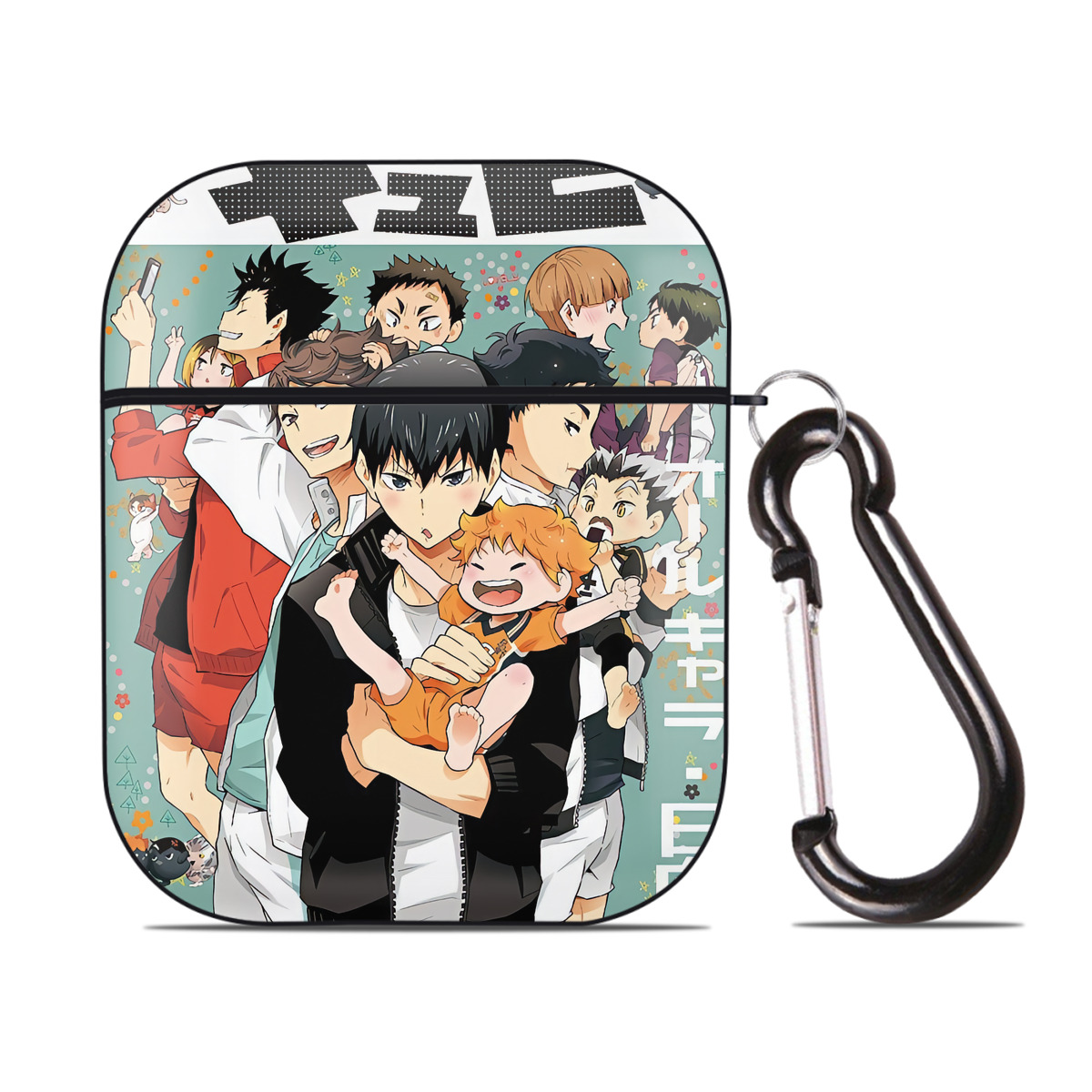 （画像用） ハイキュー!! Haikyu!! AirPods 第2世代保護ケース ハードシェル ブラック 耐衝撃・防指紋・カラビナ付き