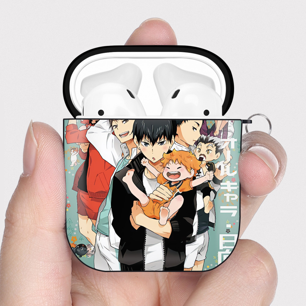 （画像用） ハイキュー!! Haikyu!! AirPods 第2世代保護ケース ハードシェル ブラック 耐衝撃・防指紋・カラビナ付き