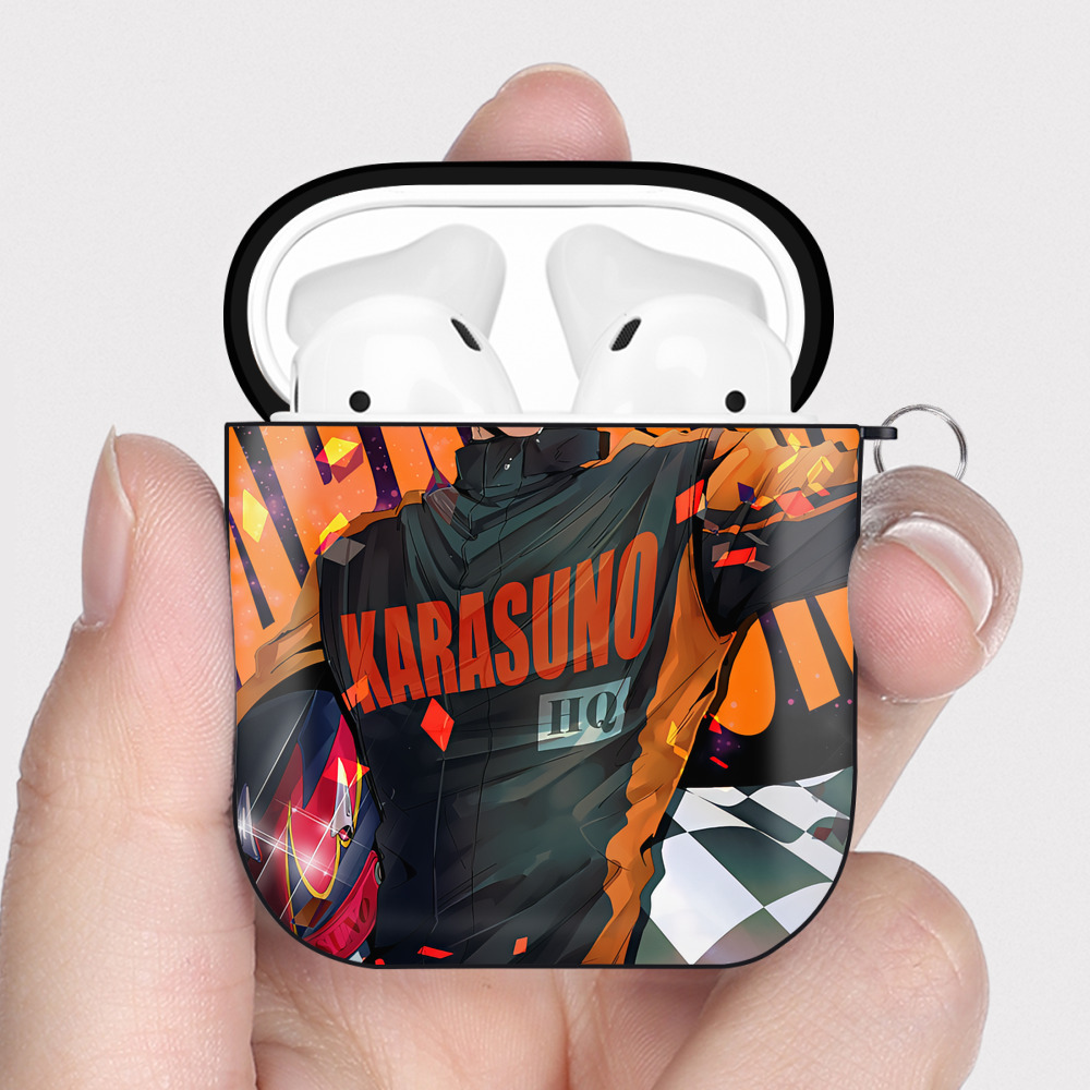（画像用） ハイキュー!! Haikyu!! AirPods 第2世代保護ケース ハードシェル ブラック 耐衝撃・防指紋・カラビナ付き