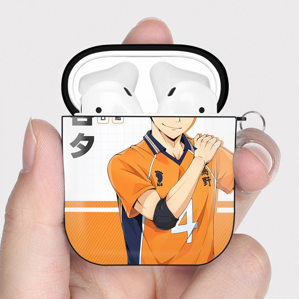 （画像用） ハイキュー!! Haikyu!! AirPods 第2世代保護ケース ハードシェル ブラック 耐衝撃・防指紋・カラビナ付き