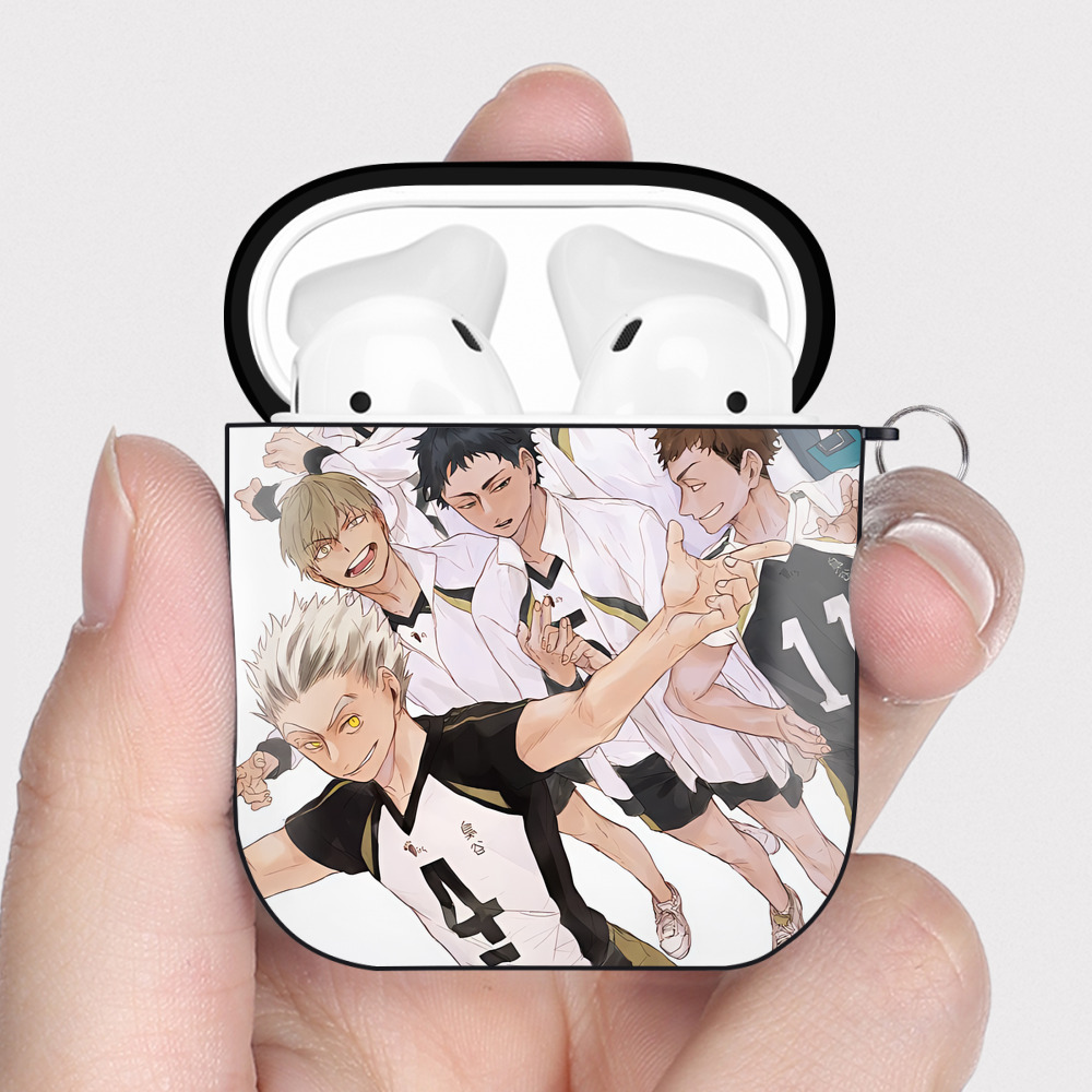 （画像用） ハイキュー!! Haikyu!! AirPods 第2世代保護ケース ハードシェル ブラック 耐衝撃・防指紋・カラビナ付き