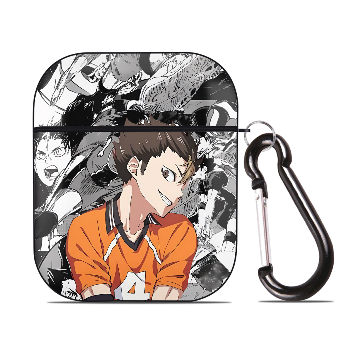（画像用） ハイキュー!! Haikyu!! AirPods 第2世代保護ケース ハードシェル ブラック 耐衝撃・防指紋・カラビナ付き