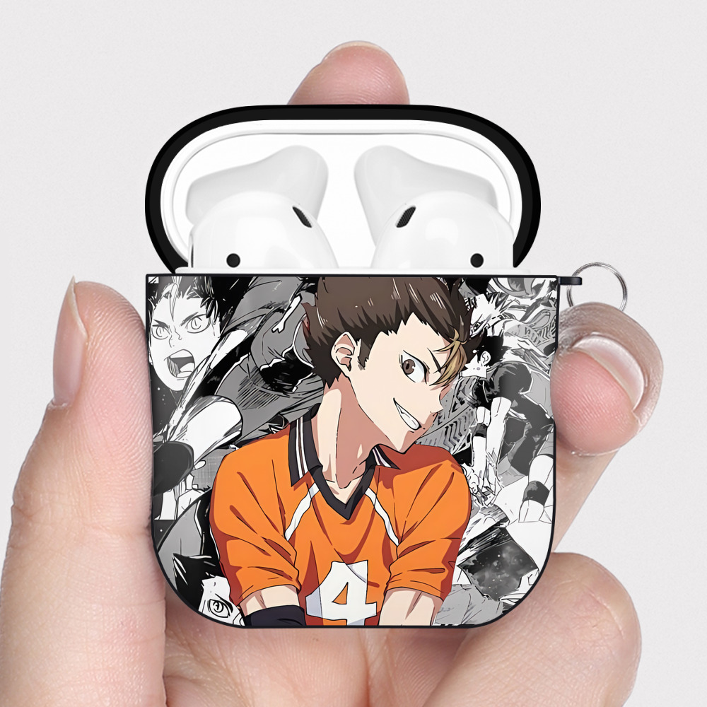 （画像用） ハイキュー!! Haikyu!! AirPods 第2世代保護ケース ハードシェル ブラック 耐衝撃・防指紋・カラビナ付き