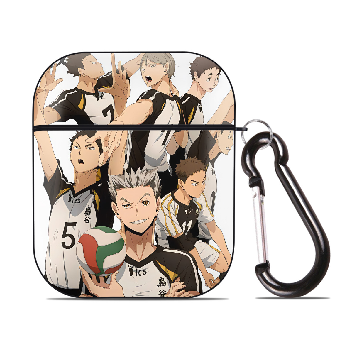 （画像用） ハイキュー!! Haikyu!! AirPods 第2世代保護ケース ハードシェル ブラック 耐衝撃・防指紋・カラビナ付き