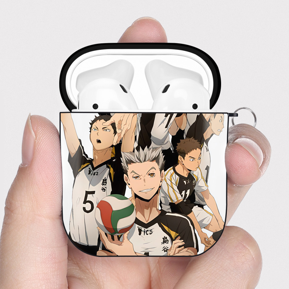 （画像用） ハイキュー!! Haikyu!! AirPods 第2世代保護ケース ハードシェル ブラック 耐衝撃・防指紋・カラビナ付き