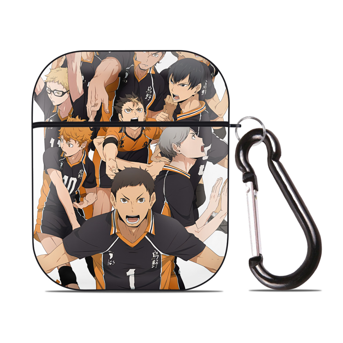 （画像用） ハイキュー!! Haikyu!! AirPods 第2世代保護ケース ハードシェル ブラック 耐衝撃・防指紋・カラビナ付き