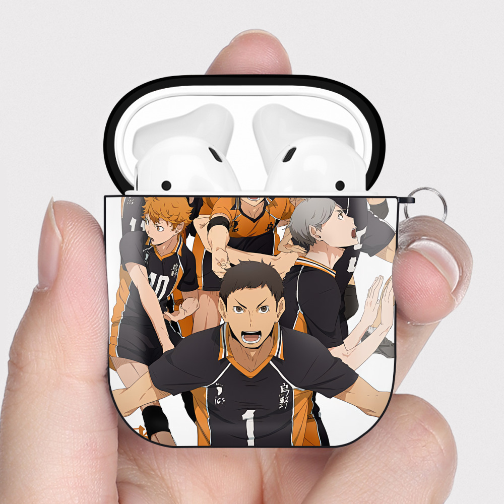 （画像用） ハイキュー!! Haikyu!! AirPods 第2世代保護ケース ハードシェル ブラック 耐衝撃・防指紋・カラビナ付き
