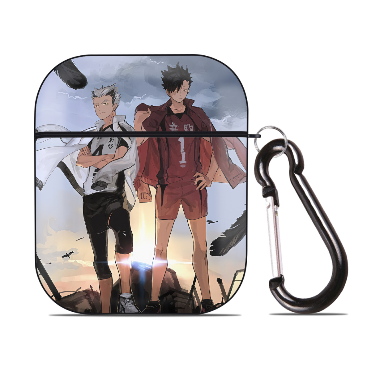 （画像用） ハイキュー!! Haikyu!! AirPods 第2世代保護ケース ハードシェル ブラック 耐衝撃・防指紋・カラビナ付き