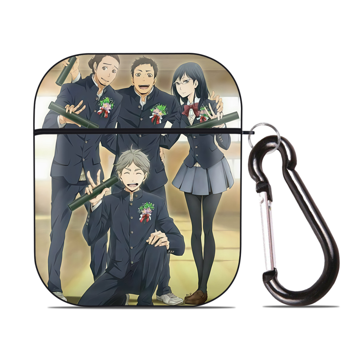 （画像用） ハイキュー!! Haikyu!! AirPods 第2世代保護ケース ハードシェル ブラック 耐衝撃・防指紋・カラビナ付き