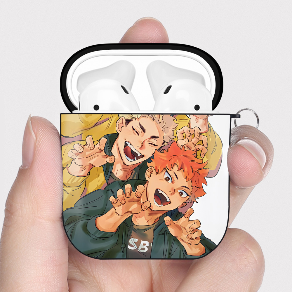 （画像用） ハイキュー!! Haikyu!! AirPods 第2世代保護ケース ハードシェル ブラック 耐衝撃・防指紋・カラビナ付き