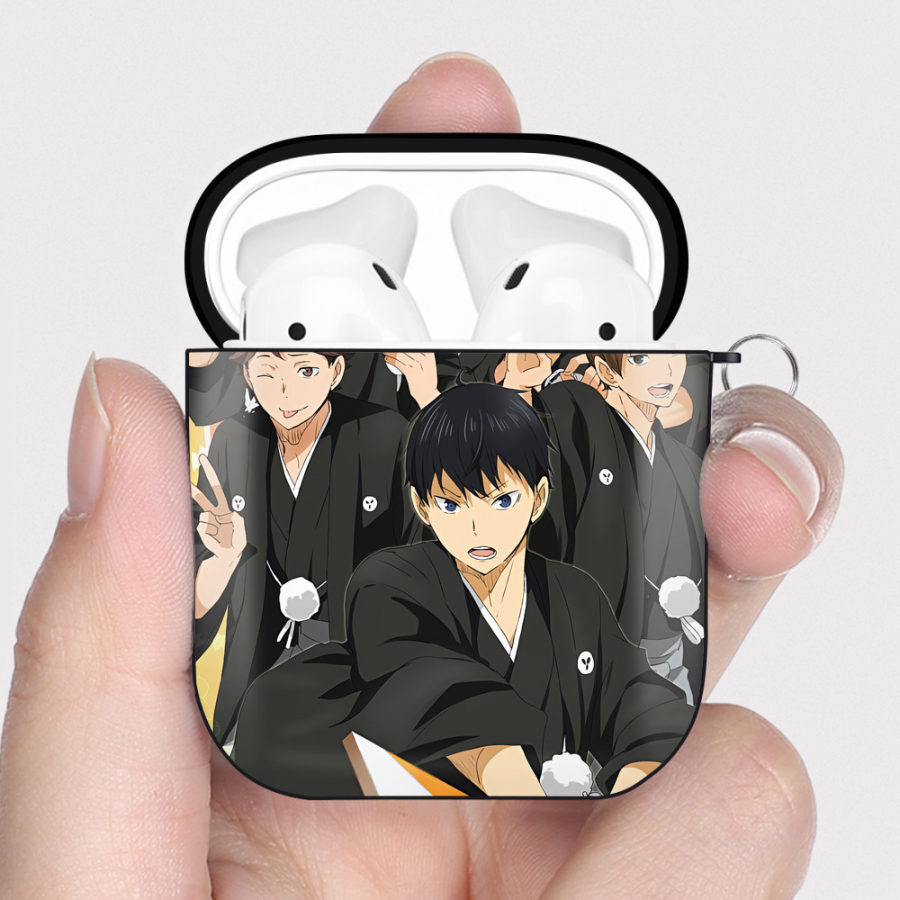 （画像用） ハイキュー!! Haikyu!! AirPods 第2世代保護ケース ハードシェル ブラック 耐衝撃・防指紋・カラビナ付き
