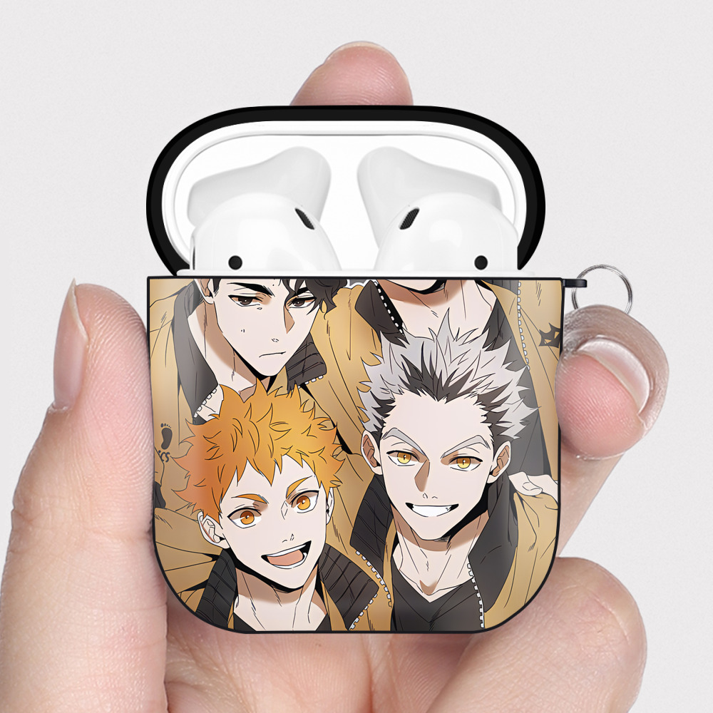 （画像用） ハイキュー!! Haikyu!! AirPods 第2世代保護ケース ハードシェル ブラック 耐衝撃・防指紋・カラビナ付き