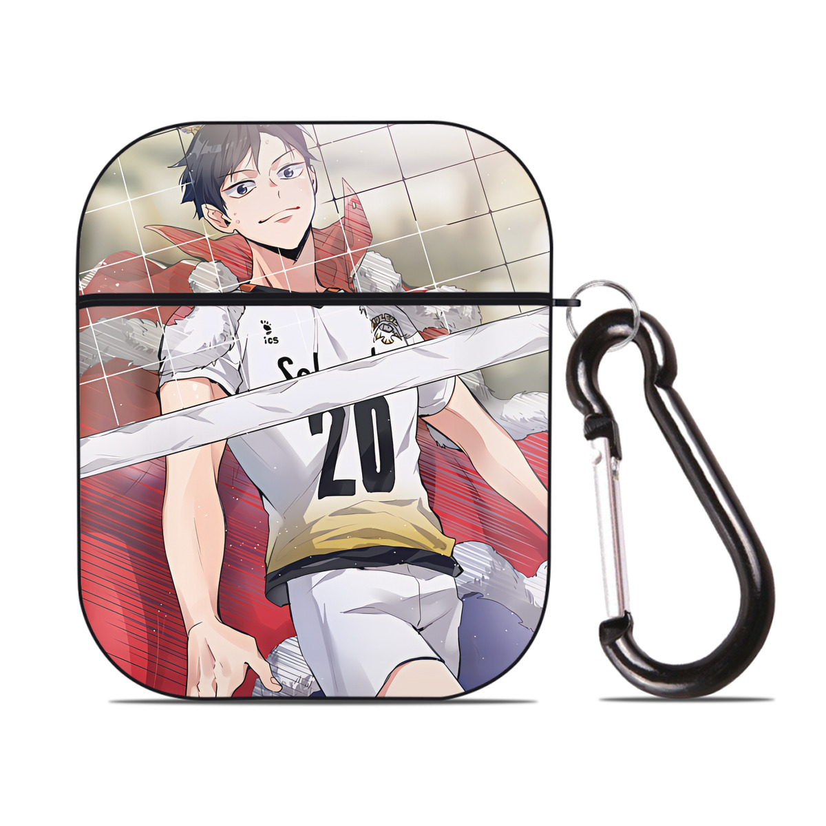 （画像用） ハイキュー!! Haikyu!! AirPods 第2世代保護ケース ハードシェル ブラック 耐衝撃・防指紋・カラビナ付き