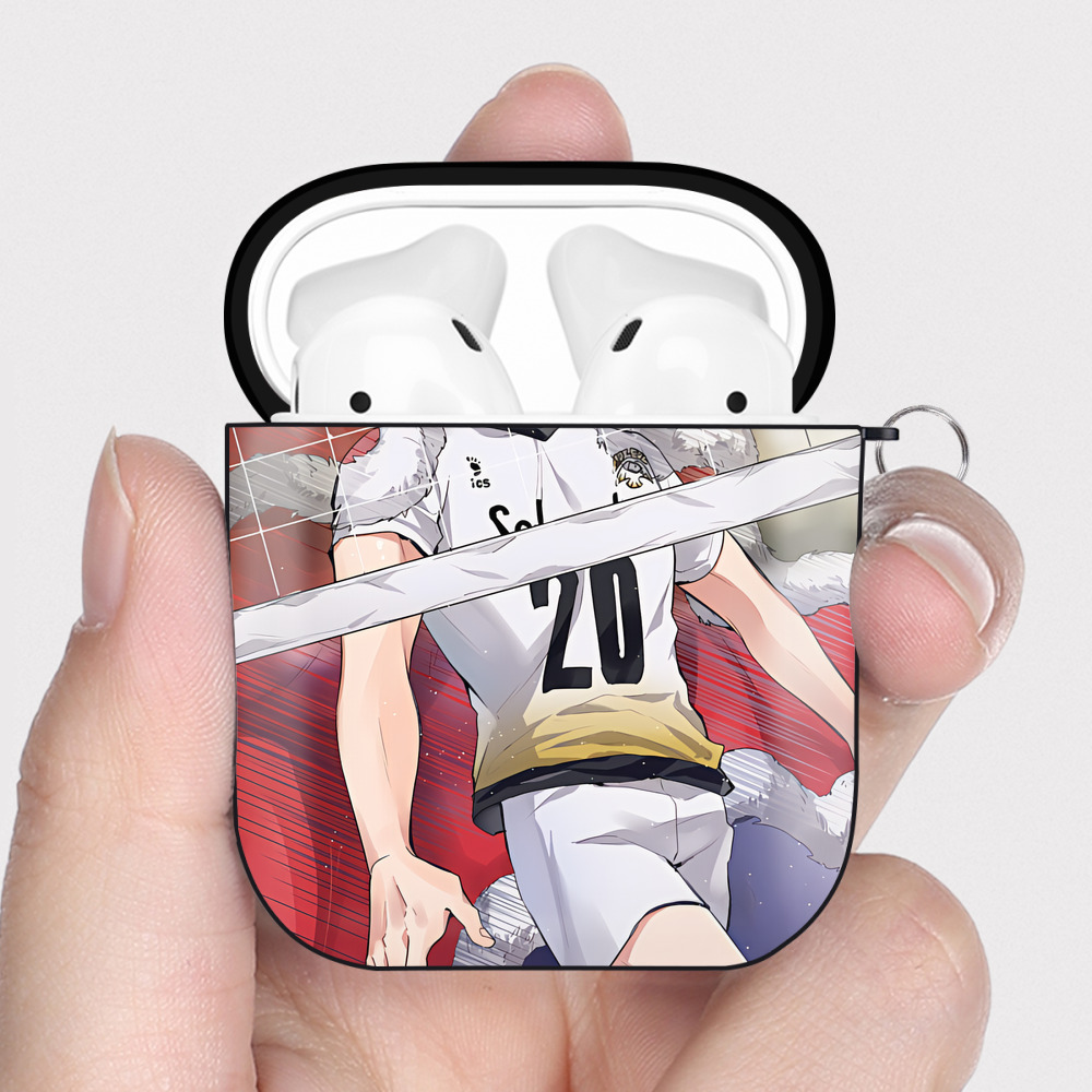 （画像用） ハイキュー!! Haikyu!! AirPods 第2世代保護ケース ハードシェル ブラック 耐衝撃・防指紋・カラビナ付き