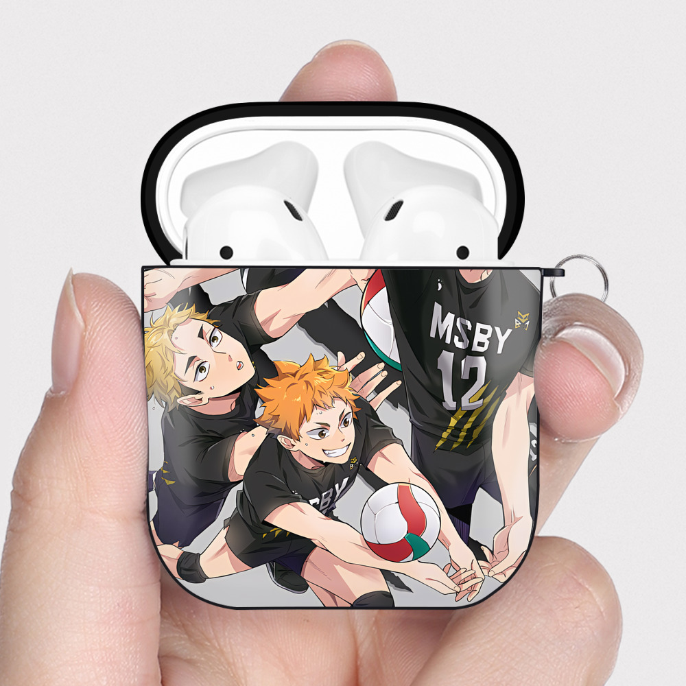 （画像用） ハイキュー!! Haikyu!! AirPods 第2世代保護ケース ハードシェル ブラック 耐衝撃・防指紋・カラビナ付き