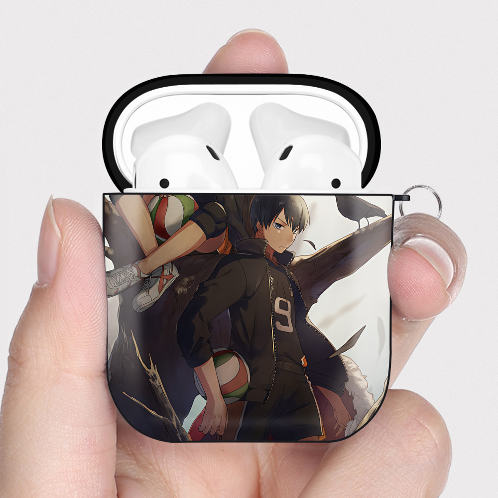 （画像用） ハイキュー!! Haikyu!! AirPods 第2世代保護ケース ハードシェル ブラック 耐衝撃・防指紋・カラビナ付き